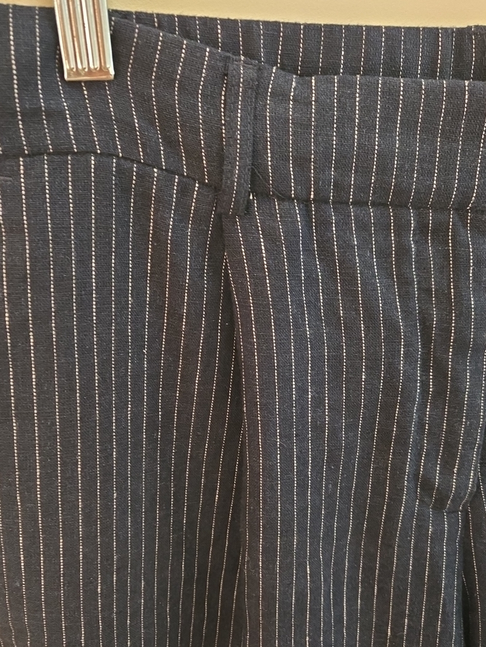 Rachel Zoe Navy Pinstripe Linen Blend Trousers Size 8 Tailored Wide Leg Pants - Picture 5 of 10